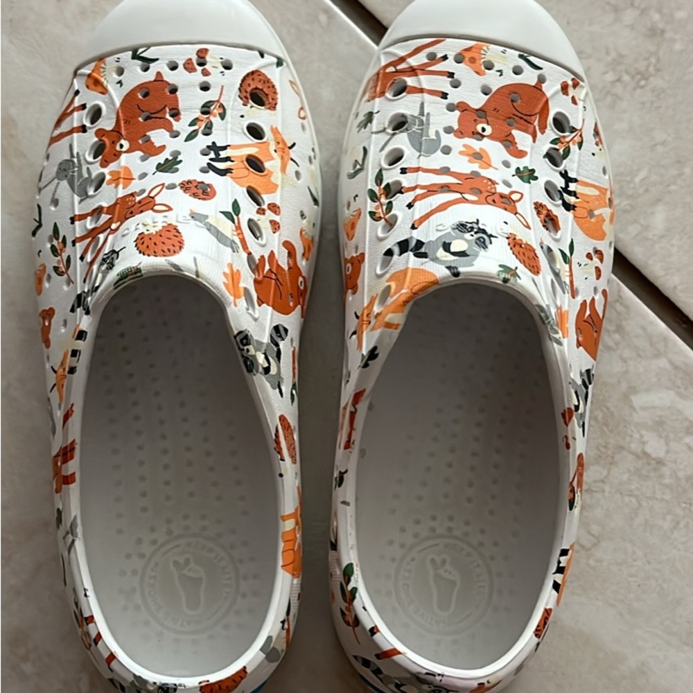Native Shoes Kids Animal Print Slip-On Sneakers - Orange and White